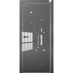 Купить Межкомнатная дверь глянец Pt 1 Платина crystall gray алюминиевая кромка Al Gold Edition глухая