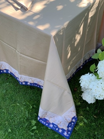 Скатерть 175x270 и 12 салфеток TagHouse 307 Teiere Чайники бежево-синие