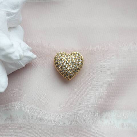 Подвеска Сердце с фианитами объёмная, 15*14 мм, позолота. П059