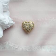 Подвеска Сердце с фианитами объёмная, 15*14 мм, позолота. П059