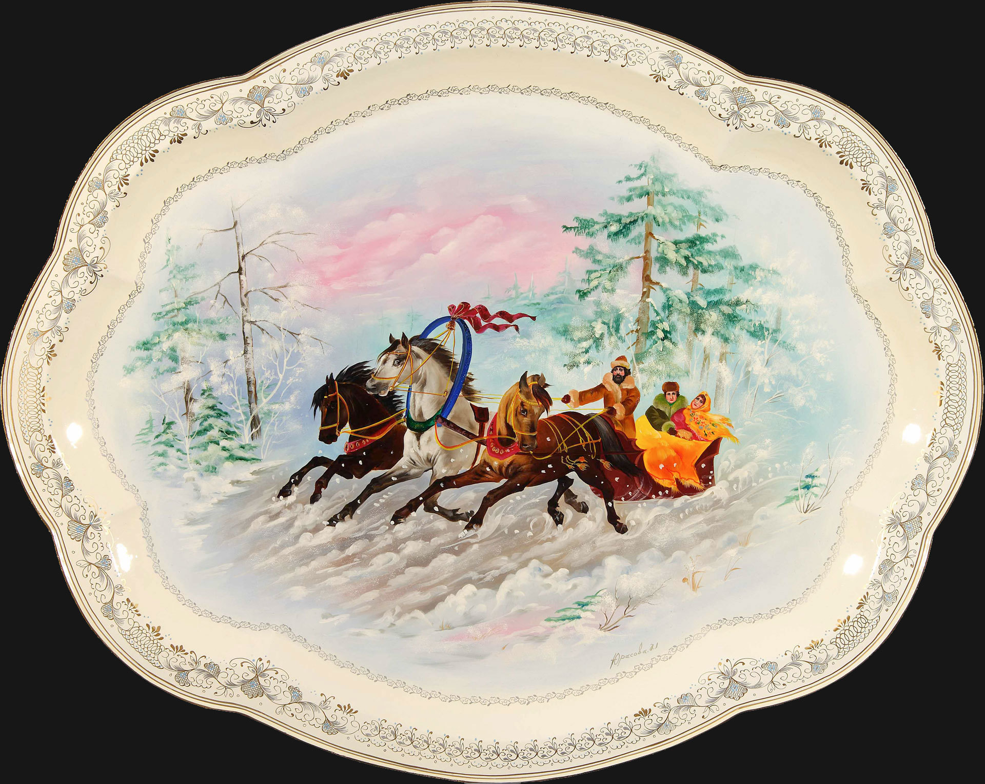 Winter three-horse carriage