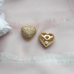 Подвеска Сердце с фианитами объёмная, 15*14 мм, позолота. П059