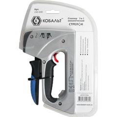 Степлер механический КОБАЛЬТ СТРЕЛОК, алюм.корп., скобы 6-14мм (тип 53), шпильки (12-14мм), гвозди (14мм), рег.удара, спуск.крючок (240-690)