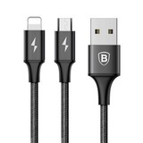 Кабель USB 2в1 Lightning / Micro USB 3A Baseus Rapid Series (CAML-SU01) с быстрой зарядкой 1,2м (120 см) (Черный)