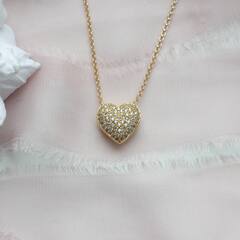 Подвеска Сердце с фианитами объёмная, 15*14 мм, позолота. П059