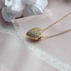 Подвеска Сердце с фианитами объёмная, 15*14 мм, позолота. П059