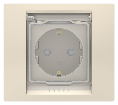 Розетка с заземлением, со шторками и крышкой, IP44. Цвет Бежевый. Schneider Electric Unica New. NU003744