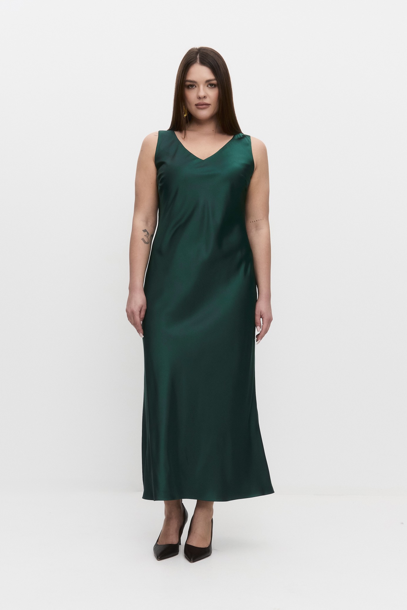 Платье-комбинация на широких бретелях, изумруд