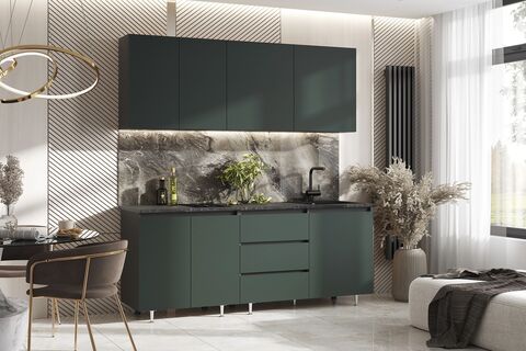 Кухня Челси 2,0м Компоновка №2 (Изумрудный, Графит (Кастилло темный))