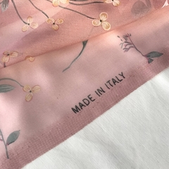 Ткань шифон шелковый розовый с  цветами 1151