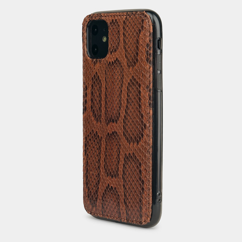 Чехол-накладка для iPhone 11 из натуральной кожи питона, цвета коньяк