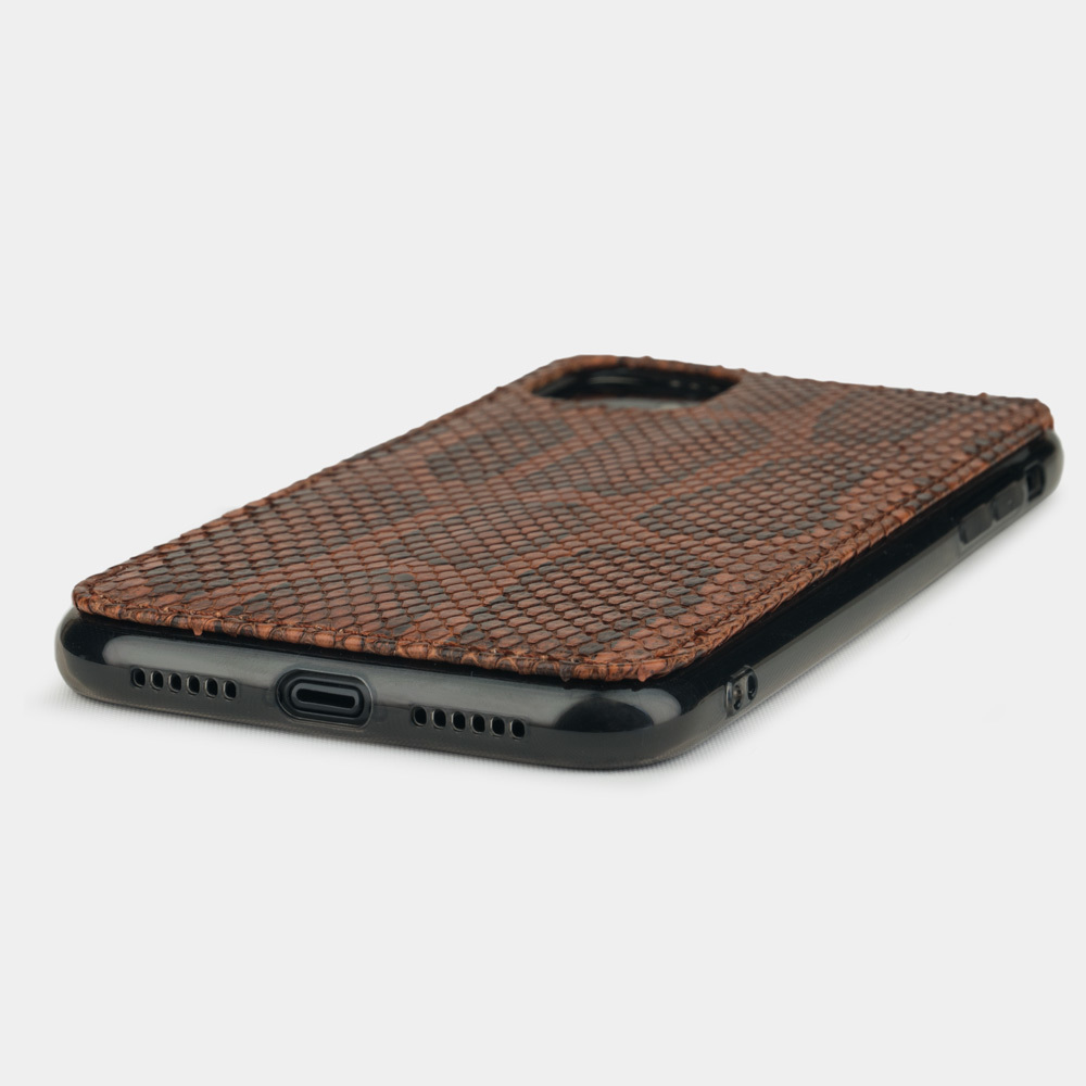 Чехол-накладка для iPhone 11 из натуральной кожи питона, цвета коньяк