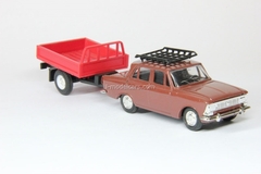 Moskvich-408 with roof rack trailer Bison brown Agat Mossar Tantal 1:43