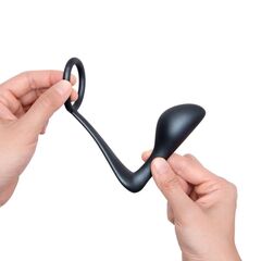 Черное эрекционное кольцо со стимулятором простаты Ringer Cock Ring & Plug - 