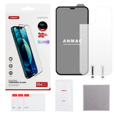 Защитное стекло 3D на весь экран 9H ANMAC + пленка задняя для iPhone 12 Pro Max (Матовое с сеточкой) (Черная рамка)