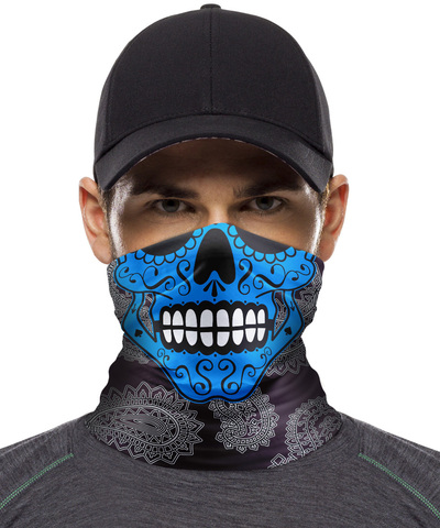 Картинка бандана-труба Skully Wear Tube skull Sugar skull blue grey paisley - 1