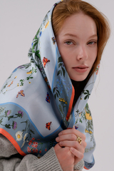 Платок «Русский полевой букет» серый 100% шёлк