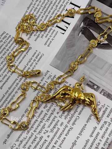 Пояс Скиап. золотистый с Птицей и звеньями в форме замочных скважин 85 см