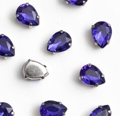 Стразы пришивные стекло в оправе, р. 8*6 мм, синий