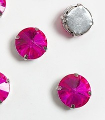 Стразы пришивные стекло в оправе, d 12 мм, фуксия
