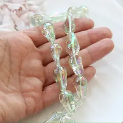 Бусины стеклянные, бледно-оливковый с покрытием, фриформ 22*13 мм, 1 бусина, МК050