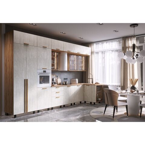 ЛДСП Кухня Рио NEW (дерево) 3,8х1,2/1080м (490) Компоновка №7 (Шелковый камень, Дуб Крафт (Дуб вотан))