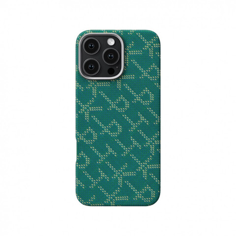 Чехол Pitaka Tactile Woven для iPhone 16 Pro Max, Зеленый монограм |Monogram Gold/Green