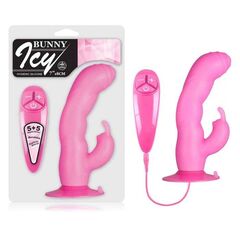 Розовый вибратор с клиторальным стимулятором BUNNY ICY - 18 см. - 