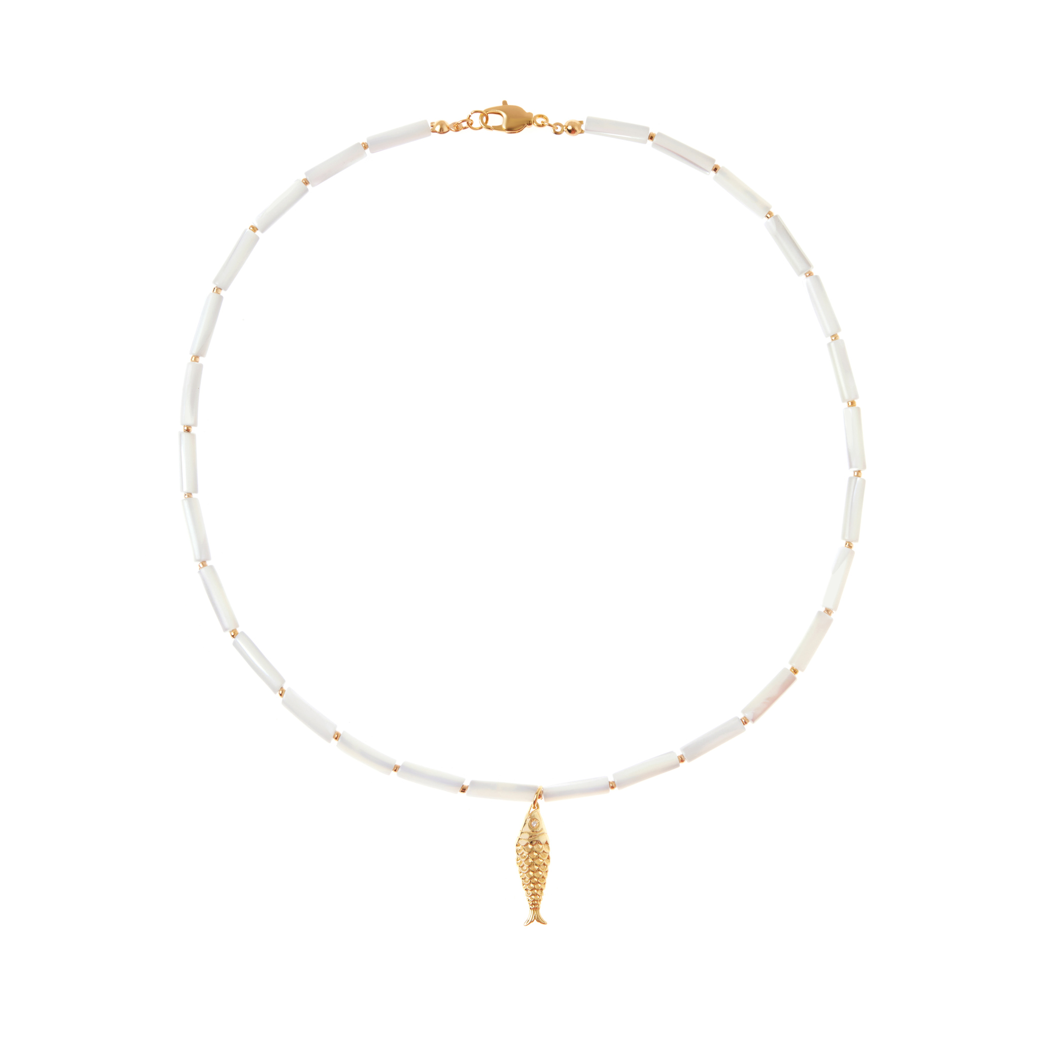 HOLLY JUNE Колье Gold Fish Tube Necklace - Pearl
