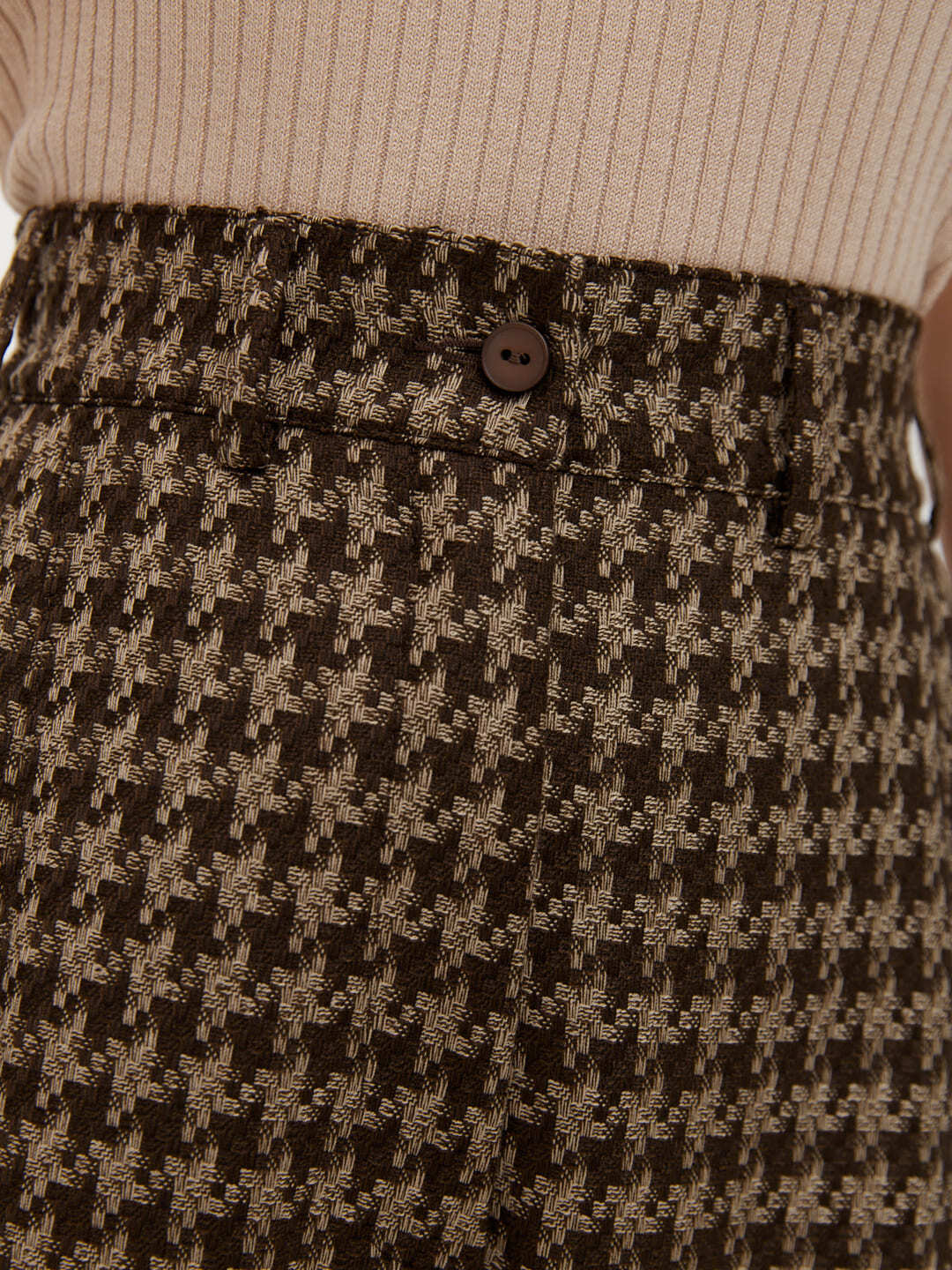 Брюки прямые широкие, гусиная лапка, коричневый