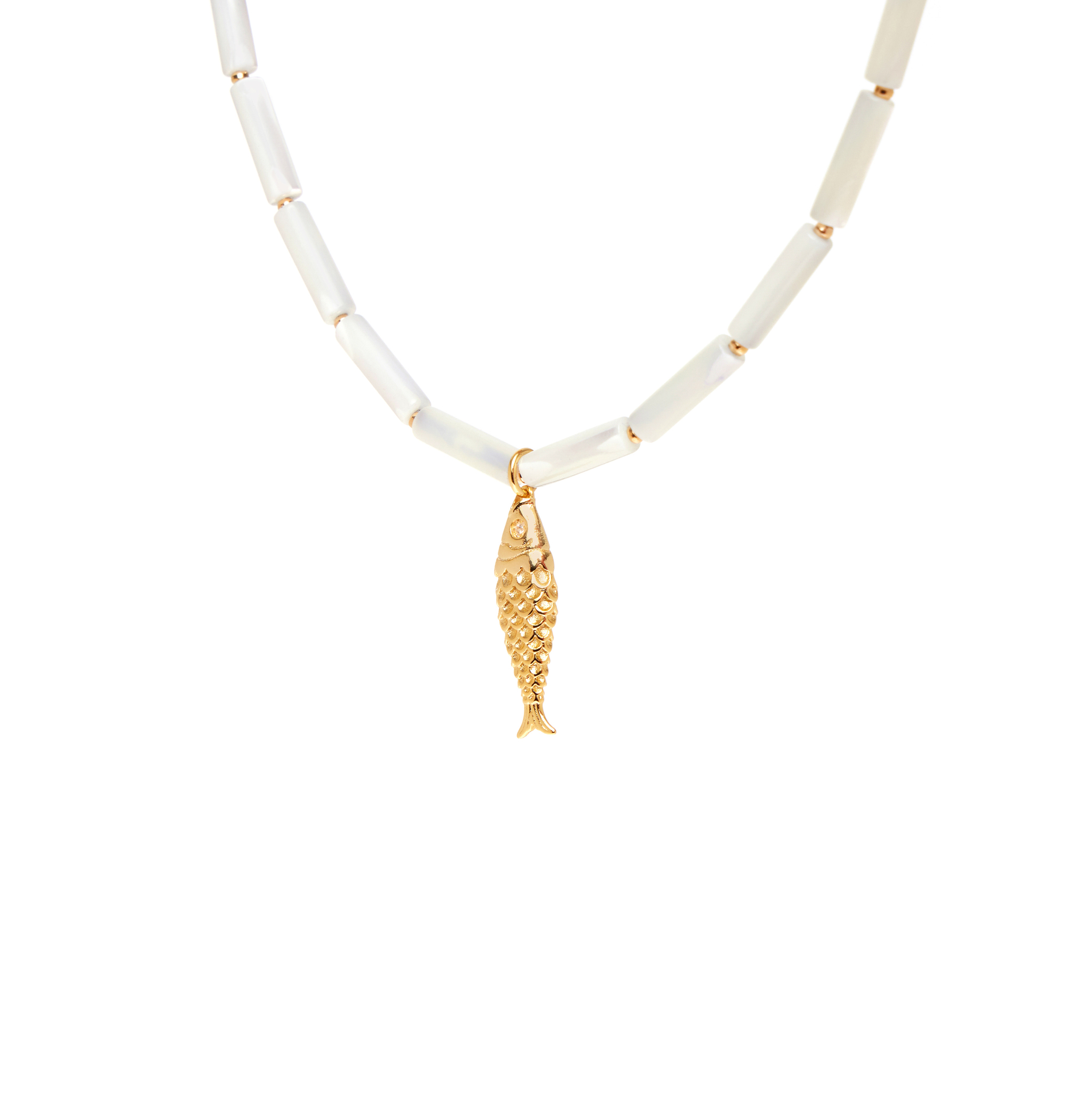 HOLLY JUNE Колье Gold Fish Tube Necklace - Pearl