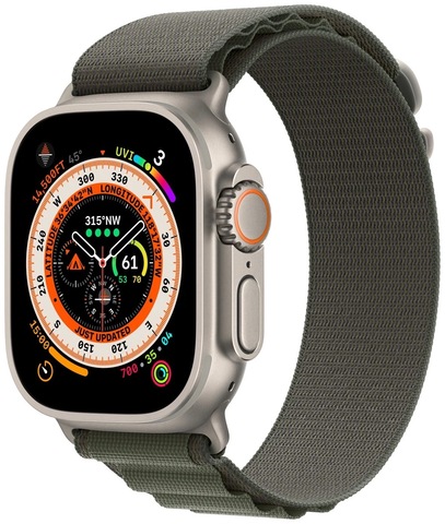 Умные часы Apple Watch Ultra 49 мм Titanium Case, титановый/зеленый Alpine Loop (Medium, 145–190 мм)