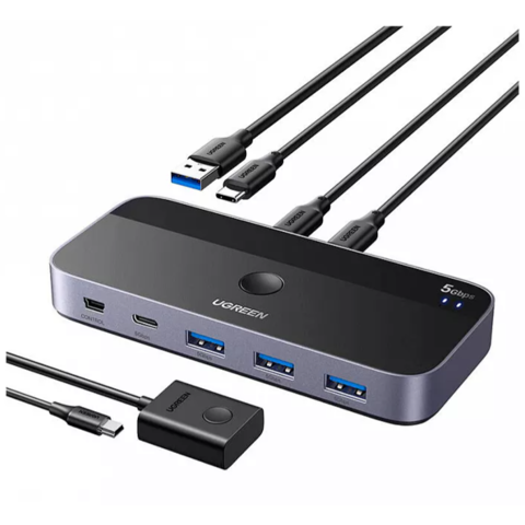 Переключатель USB UGREEN CM687 (25098) USB-C Sharing Switch 2-в-4 Out, серый