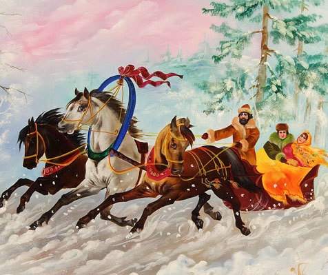 Winter three-horse carriage