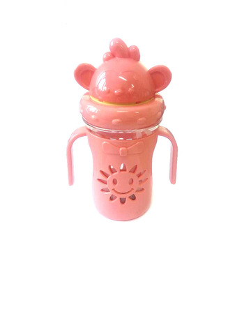 Детская бутылочка-поильник с трубочкой Солнышко, цвет розовый, 300 мл