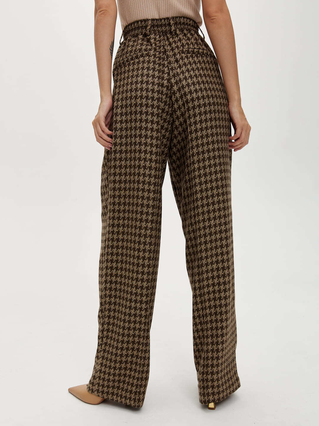 Брюки прямые широкие, гусиная лапка, коричневый