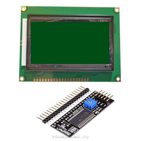 ЖК дисплей LCD12864B (зеленый) V2.0 + I2C Конвертер