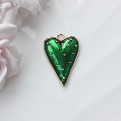Подвеска с Сердце с зелёной эмалью, 34*23 мм, позолота, П875