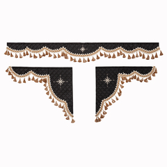 Ламбрекен 1,8м с косынками универсальные стеганые Роза Ветров (экокожа, черный, бежевые кисточки)