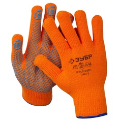 ЗУБР АНГАРА, S-M, акриловые перчатки сигнального цвета с начёсом, точечное ПВХ покрытием, утеплённые, 10 класс, Профессионал (11464-S)