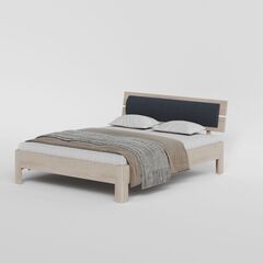 Кровать 120x200, Баямо, массив дуба срощенный, мягкое изголовье темное, беленый