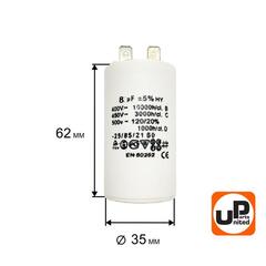 Конденсатор UNITED PARTS CBB60, 8 мкФ, 450В, 2 клеммы (90-0971)