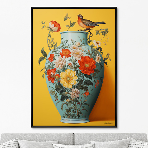 ArtNoMore - Репродукция картины на холсте China porcelain vase with bird, No 1, 2024г.