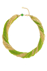 Бисерное ожерелье из 36 нитей зелено-золотистое