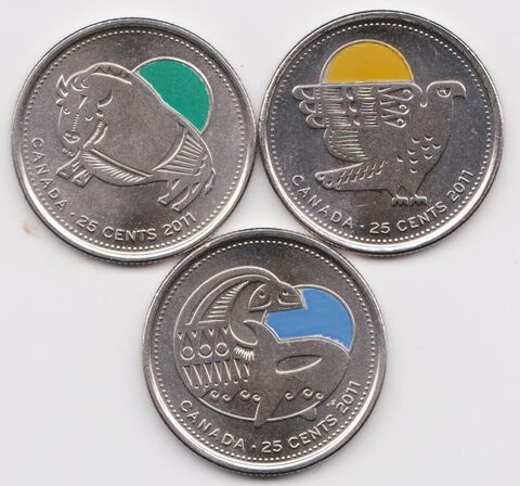 Набор из 3 монет: Бизон, Кит, Сапсан 2011 год. (В цвете)