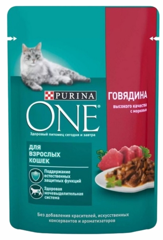 Корм PURINA ONE Влажный д/взрослых кошек Говядина с морковью 75 г Nestle РОССИЯ