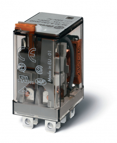 Миниатюрное силовое электромеханическое реле; монтаж в розетку или наконечники Faston (4.8х0.5мм); 2CO 12A; контакты AgNi; катушка 48В АC; степень защиты RTI; опции: кнопка тест + LED