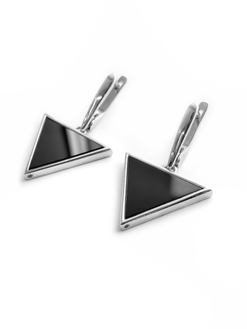 Серебряные серьги с обсидианом треугольной формы