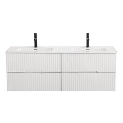 Cezares DUET-N-1400-4C-SO-2-BL DUET-N База под раковину подвесная с четырьмя выкатными ящиками для раковины с двумя чашами, Bianco Lucido, 1400x450x500, DUET-N-1400-4C-SO-2-BL фото