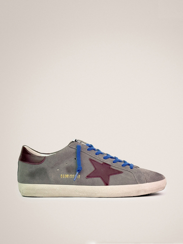 Men's Super-Star LTD in grey suede with brown leather star and brown leather heel